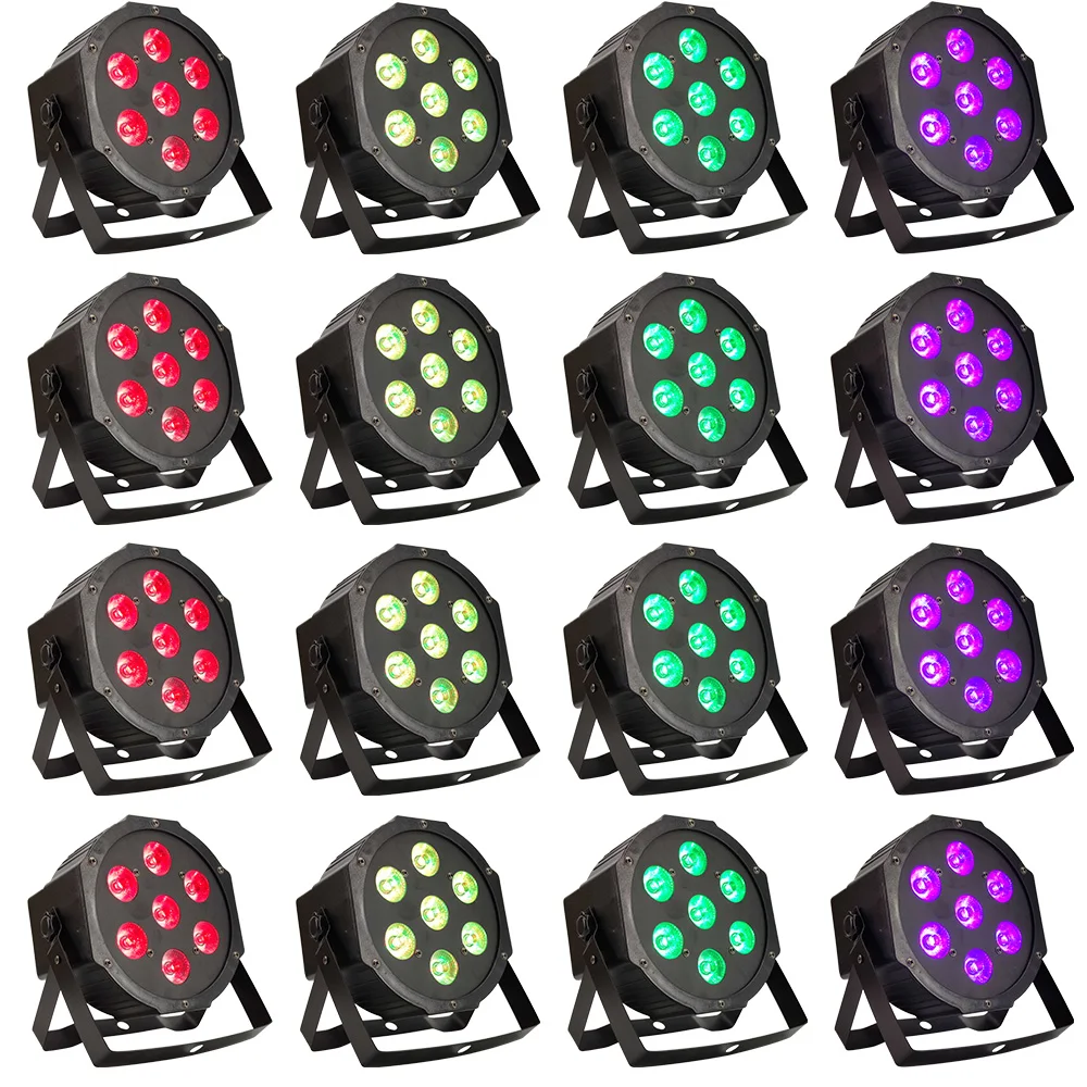 Фото 16 шт./лот 7X12W led par light RGBW 4в1 плоский dmx512 dj dying light|Эффект освещения сцены| |