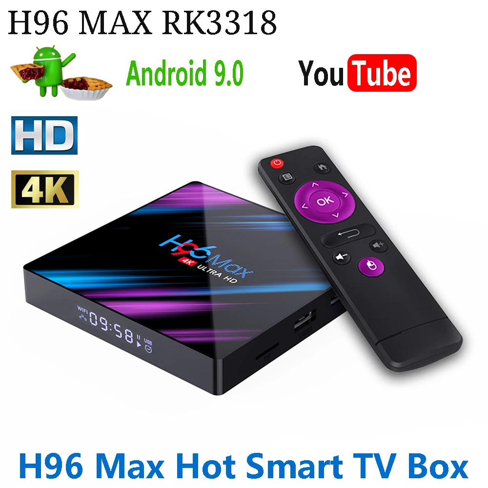 H96 MAX 3318 Android 10 0 ТВ коробка пятиядерный ГП Mali 450 RK3318 Quad кор поддержка 4K Встроенный 2
