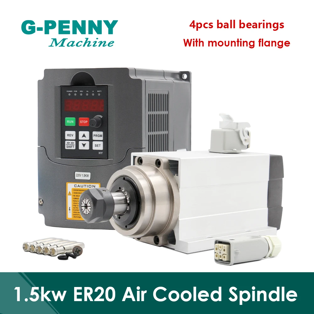 220v 380v Spindle motor 1.5kw ER20 Air Cooled with flange square spindle air cooling with 1.5kw VFD Variable Frequency Drive 
220v 380v Spindle motor 1.5kw ER20 Air Cooled with flange square spindle air cooling with 1.5kw VFD Variable Frequency Drive