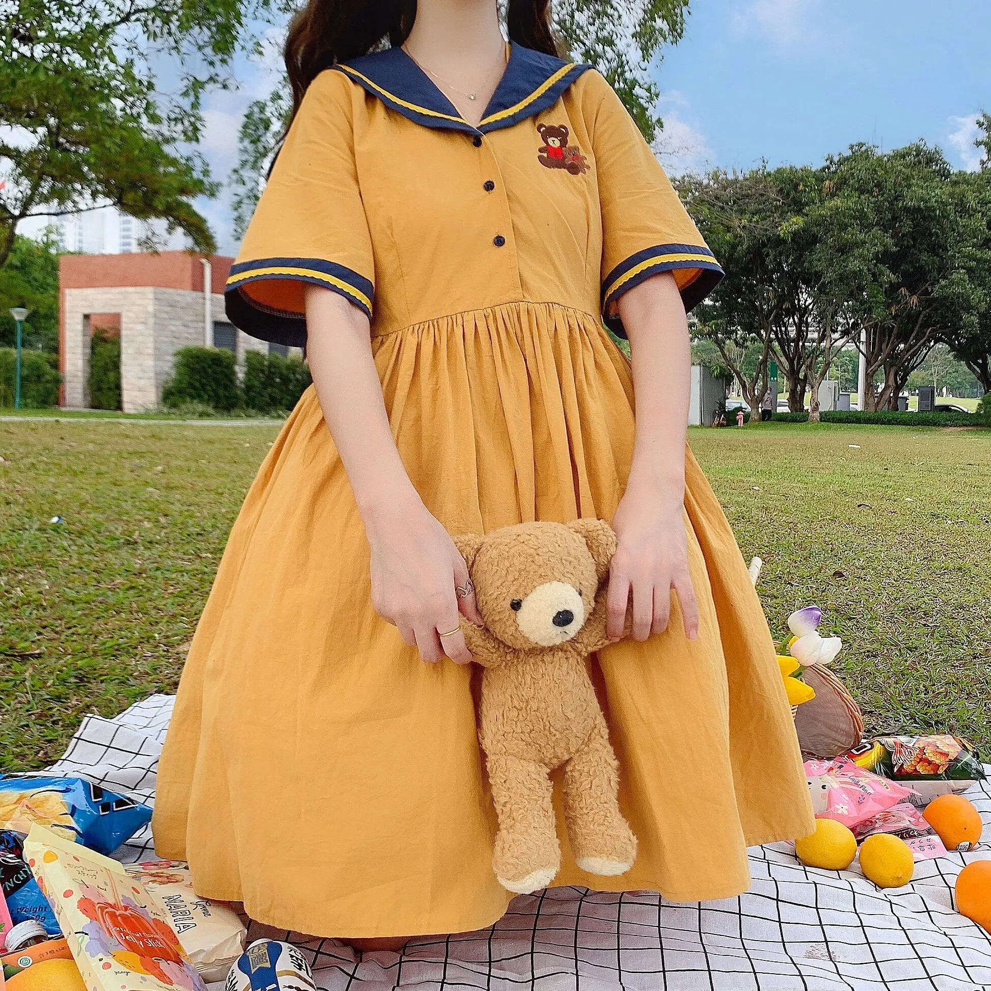 Summer 2020 New Japanese Sweet lolita dress Cute Sailor Collar Bear Embroidery Student Short-Sleeve Dress women fairy dress
Summer 2020 New Japanese Sweet lolita dress Cute Sailor Collar Bear Embroidery Student Short-Sleeve Dress women fairy dress