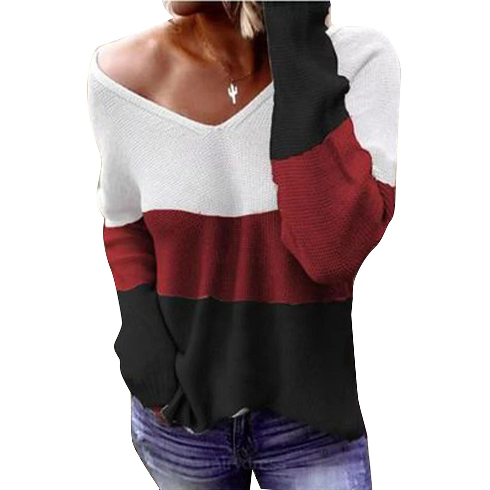 Classic Women Colorblock Loose Knitwear Sexy V-Neck Long Sleeve Casual Patchwork Ladies Sweater Soft Spring Autumn Pullover
Classic Women Colorblock Loose Knitwear Sexy V-Neck Long Sleeve Casual Patchwork Ladies Sweater Soft Spring Autumn Pullover