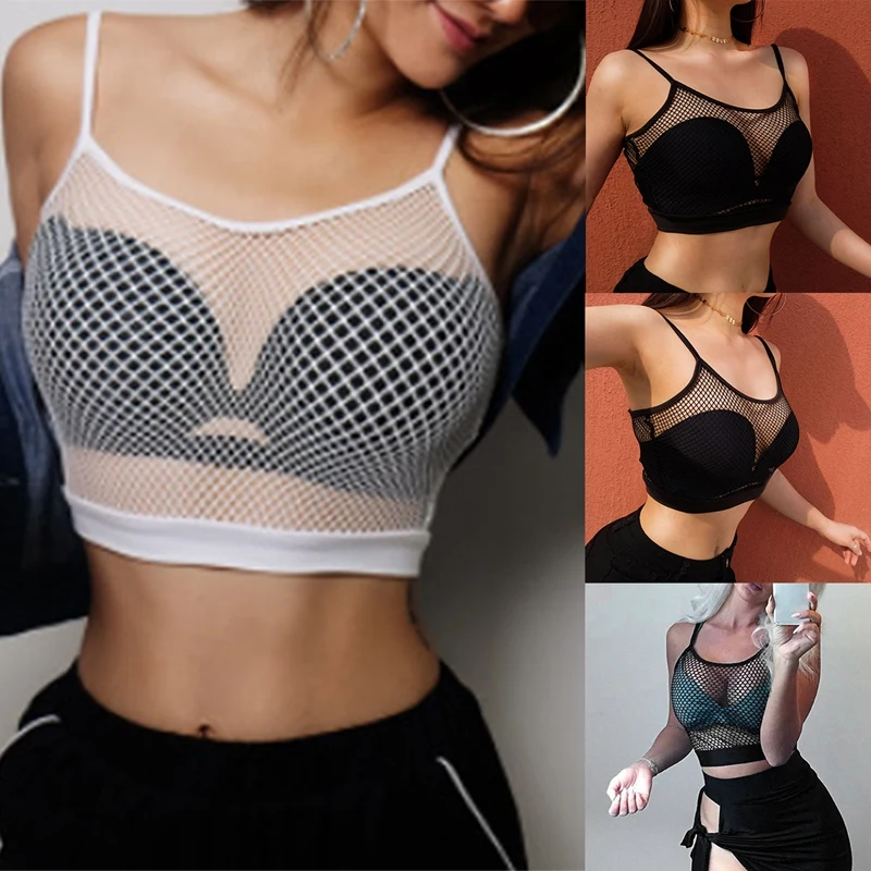 Women's Fashion Sexy Solid Color Hollow Mesh Short Camisole Top 
Women's Fashion Sexy Solid Color Hollow Mesh Short Camisole Top