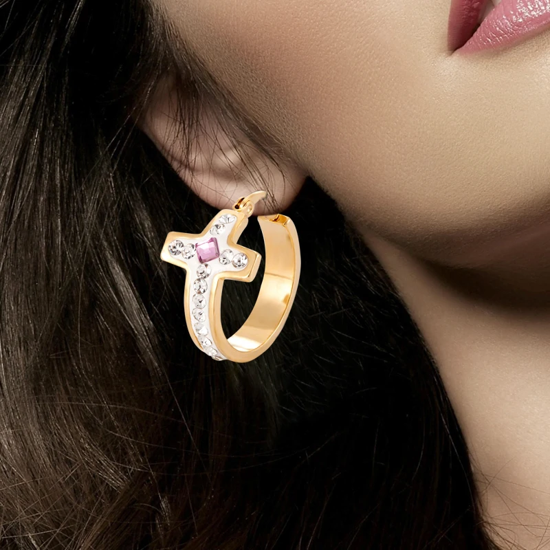 2021 trend special Geometrical Gold Color Cross ear rings Brinco High-Grade Zircon Hoop Earrings For Women boucle d'oreille gift
2021 trend special Geometrical Gold Color Cross ear rings Brinco High-Grade Zircon Hoop Earrings For Women boucle d'oreille gift