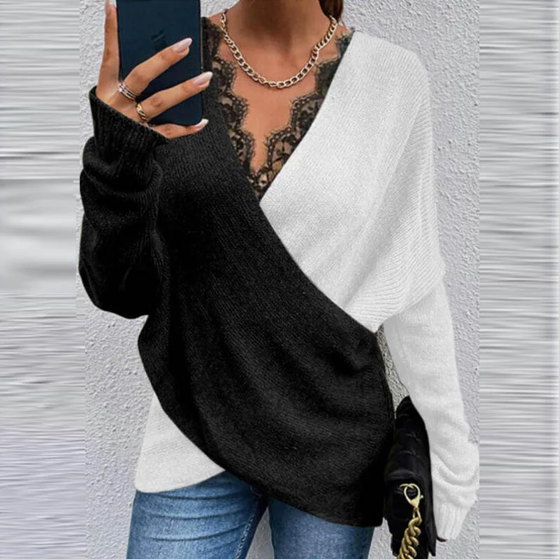 Fashion Women Knitted Sweater 2021 Autumn Casual Lace V-neck Long-sleeved Loose Blouse Vintage Patchwork Ladies Pullover Tops
Fashion Women Knitted Sweater 2021 Autumn Casual Lace V-neck Long-sleeved Loose Blouse Vintage Patchwork Ladies Pullover Tops
