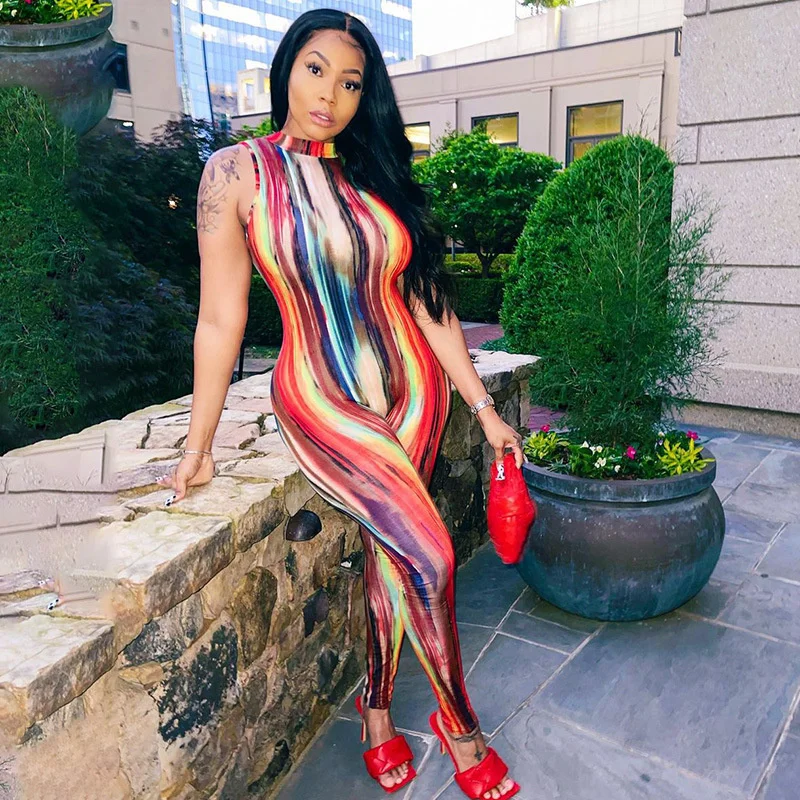 hirigin Cute Romper Colorful Tie Dye Sleeveless Bodycon Jumpsuit Sexy Clubwear Outfits Women Summer Sleeveless Jumpsuits 2021
hirigin Cute Romper Colorful Tie Dye Sleeveless Bodycon Jumpsuit Sexy Clubwear Outfits Women Summer Sleeveless Jumpsuits 2021