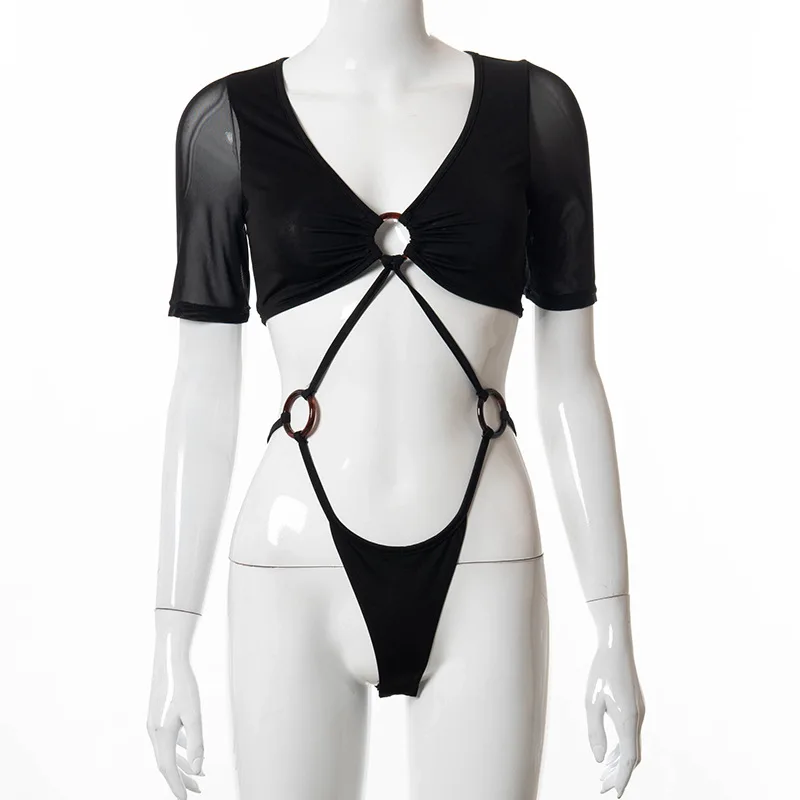 Sexy Mesh Short Sleeve Bandage Bodysuit Women Tops Summer One Piece Ring Beach Wear Bodysuit
Sexy Mesh Short Sleeve Bandage Bodysuit Women Tops Summer One Piece Ring Beach Wear Bodysuit