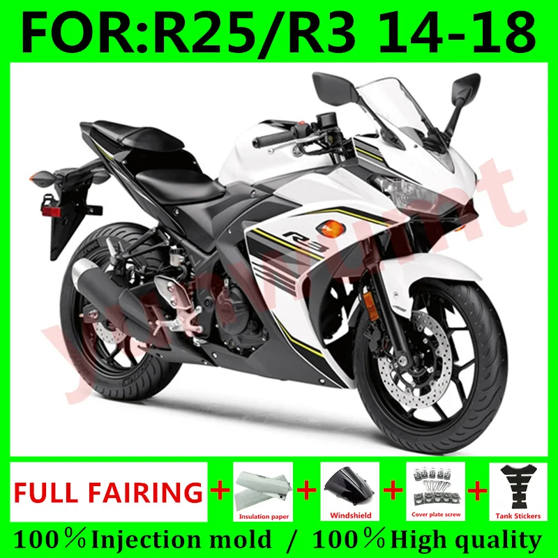 Обтекатели для мотоцикла из АБС-пластика, подходит для Yamaha YZF R3 2015 2016 2017 2018 YZF R25 15 16 17 18, Обтекатели для кузова черного и белого цветов
Обтекатели для мотоцикла из АБС-пластика, подходит для Yamaha YZF R3 2015 2016 2017 2018 YZF R25 15 16 17 18, Обтекатели для кузова черного и белого цветов