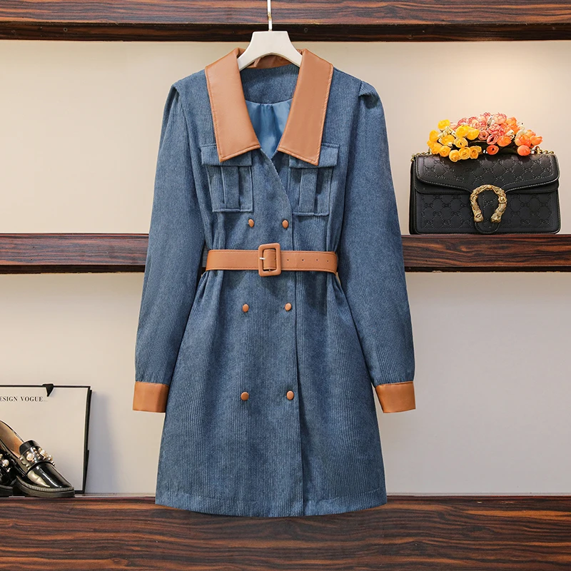 Women British Style Corduroy Dress Autumn and Winter 2021 Long Sleeve Double Breasted Patchwork PU Leather Vintage Dresses
Women British Style Corduroy Dress Autumn and Winter 2021 Long Sleeve Double Breasted Patchwork PU Leather Vintage Dresses