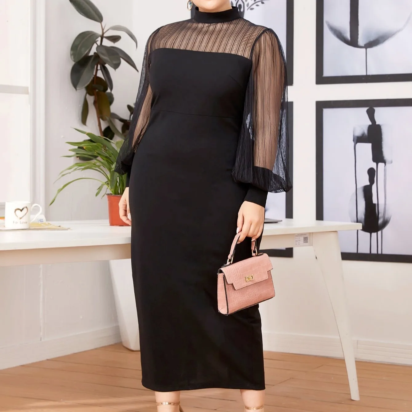 Women Dress 2021 Large Size Fashion Women's Office Lady Mesh Splicing Half High Neck Perspective Hip Wrap Long Dress Donsignet
Women Dress 2021 Large Size Fashion Women's Office Lady Mesh Splicing Half High Neck Perspective Hip Wrap Long Dress Donsignet