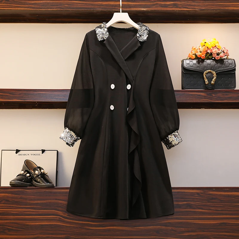 Large Size Women Elegant Black Dress Autumn 2021 Sequins Patchwork Notched Collar Chiffon Long Sleeve Ladies Office Dresses
Large Size Women Elegant Black Dress Autumn 2021 Sequins Patchwork Notched Collar Chiffon Long Sleeve Ladies Office Dresses