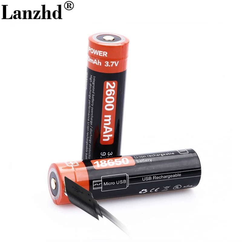 2PCS 18650 Battery Li-ion 3.7v USB Rechargeable batteries 18650 2600mAh Actual Capacity Micro USB DC-Charging Intelligent Cell
2PCS 18650 Battery Li-ion 3.7v USB Rechargeable batteries 18650 2600mAh Actual Capacity Micro USB DC-Charging Intelligent Cell