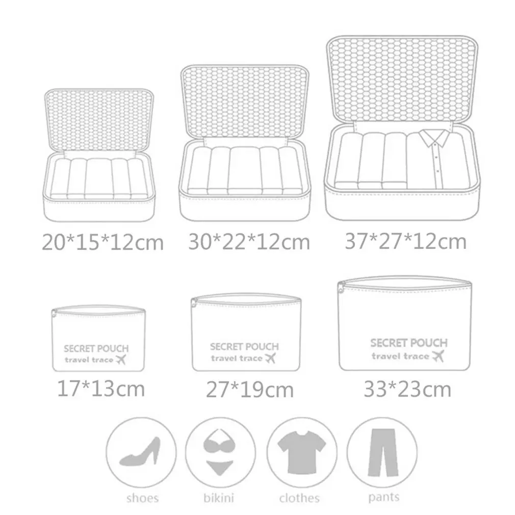 6 Pcs/set Nylon Packing Cubes Set Travel Bag Organizer Large Capacity Travel Bags Hand Luggage Clothing Sorting Bolsa De Viaje
6 Pcs/set Nylon Packing Cubes Set Travel Bag Organizer Large Capacity Travel Bags Hand Luggage Clothing Sorting Bolsa De Viaje