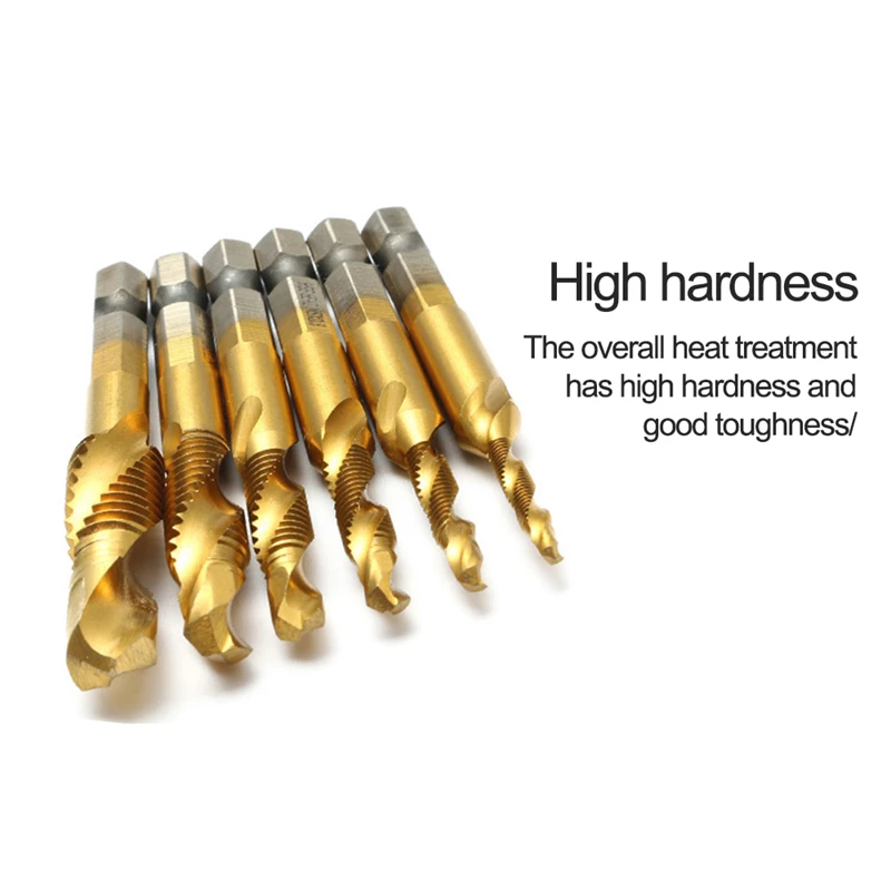 6Pcs Hex Shank Titanium Plated HSS Screw Thread Metric Tap Drill Bits Screw Machine Compound tap M3 M4 M5 M6 M8 M10 Hand Tools
6Pcs Hex Shank Titanium Plated HSS Screw Thread Metric Tap Drill Bits Screw Machine Compound tap M3 M4 M5 M6 M8 M10 Hand Tools