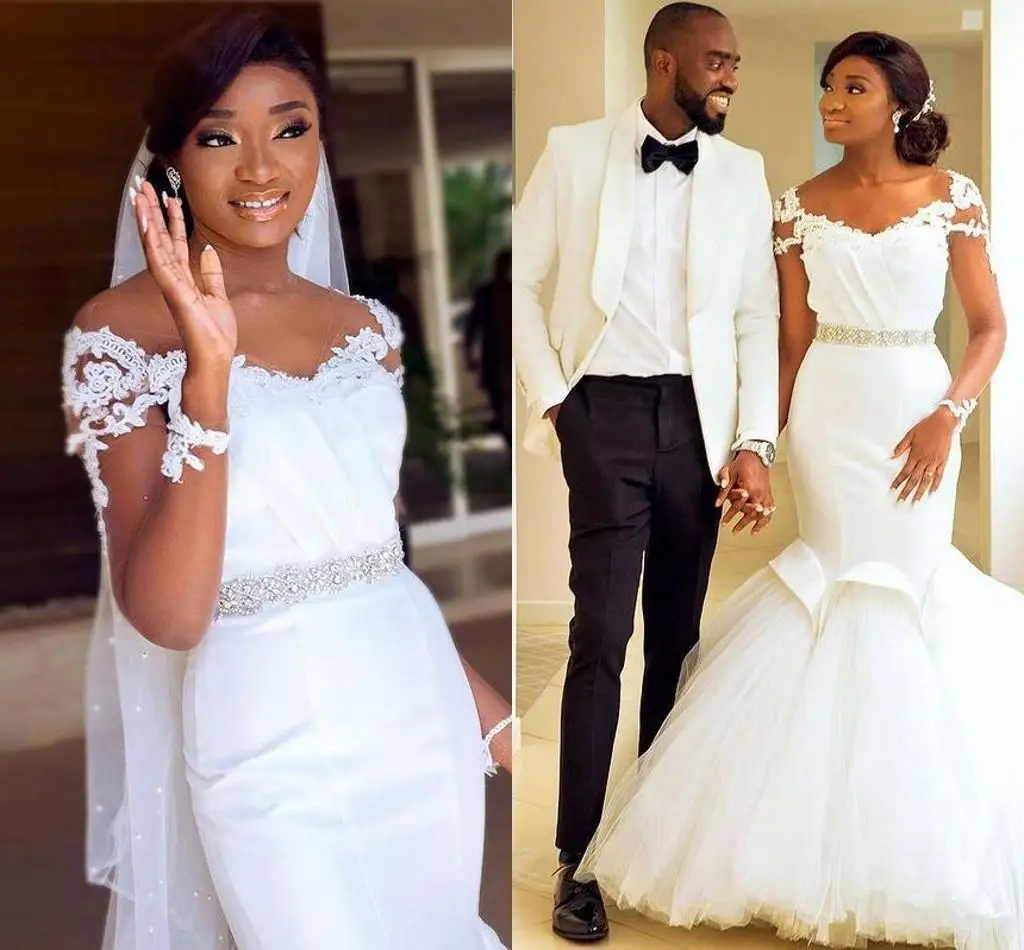 Mermaid Wedding Dresses Short Sleeves Lace Appliques South African Bridal Gowns Beaded Belt Vestidos De Novia Plus Size
Mermaid Wedding Dresses Short Sleeves Lace Appliques South African Bridal Gowns Beaded Belt Vestidos De Novia Plus Size