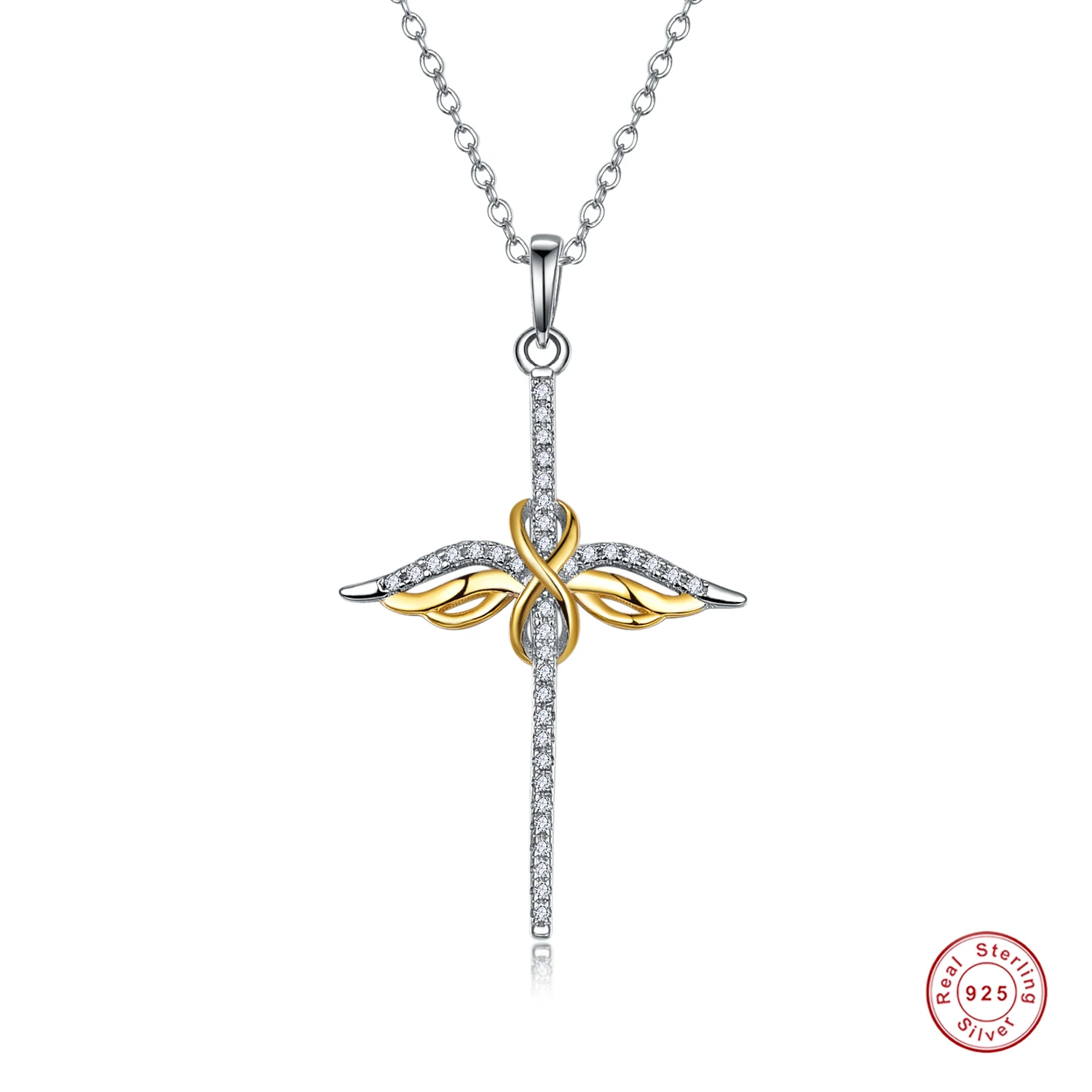 Gold Color Zircon 925 Silver Necklace For Women Gold Wings Cross Pendant White Gold Color Chain Women Necklace
Gold Color Zircon 925 Silver Necklace For Women Gold Wings Cross Pendant White Gold Color Chain Women Necklace