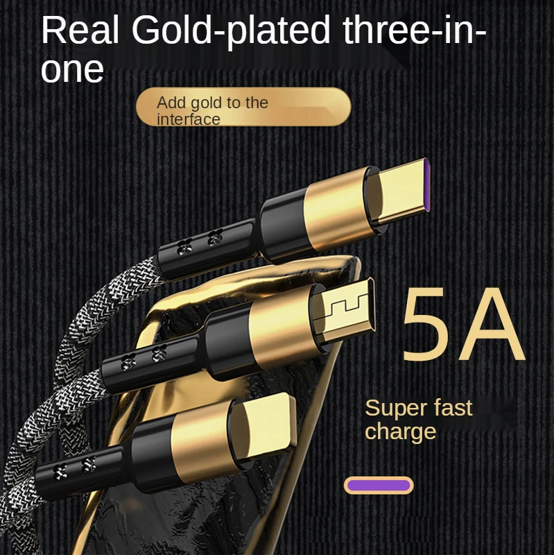5A super fast charge, one for three data cable, suitable for Apple TYPE-C Android data cable, one for three gift customization
5A super fast charge, one for three data cable, suitable for Apple TYPE-C Android data cable, one for three gift customization