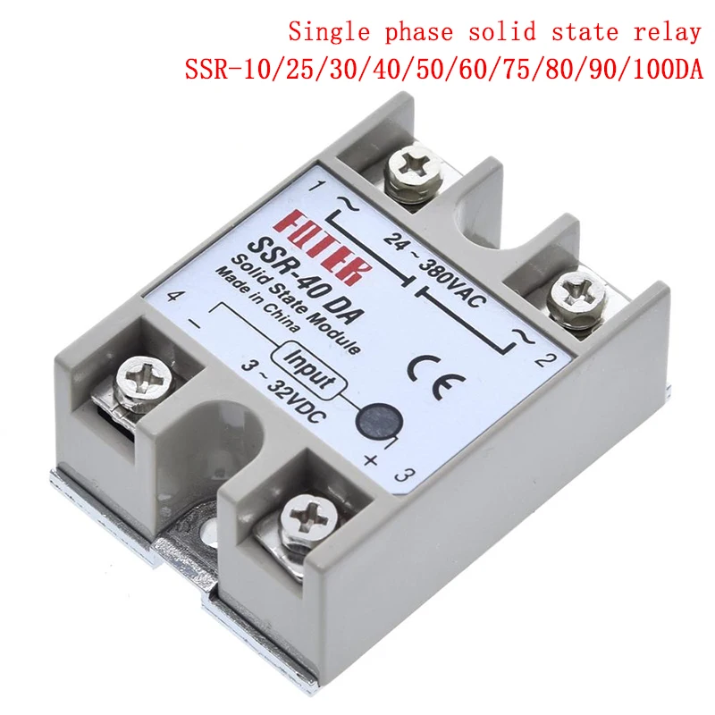 Твердотельное реле Φ SSR-10DA 10A 25A 40A 50A фактически 3-32V DC TO 24-380V AC SSR 10DA 25DA 40DA 50DA |