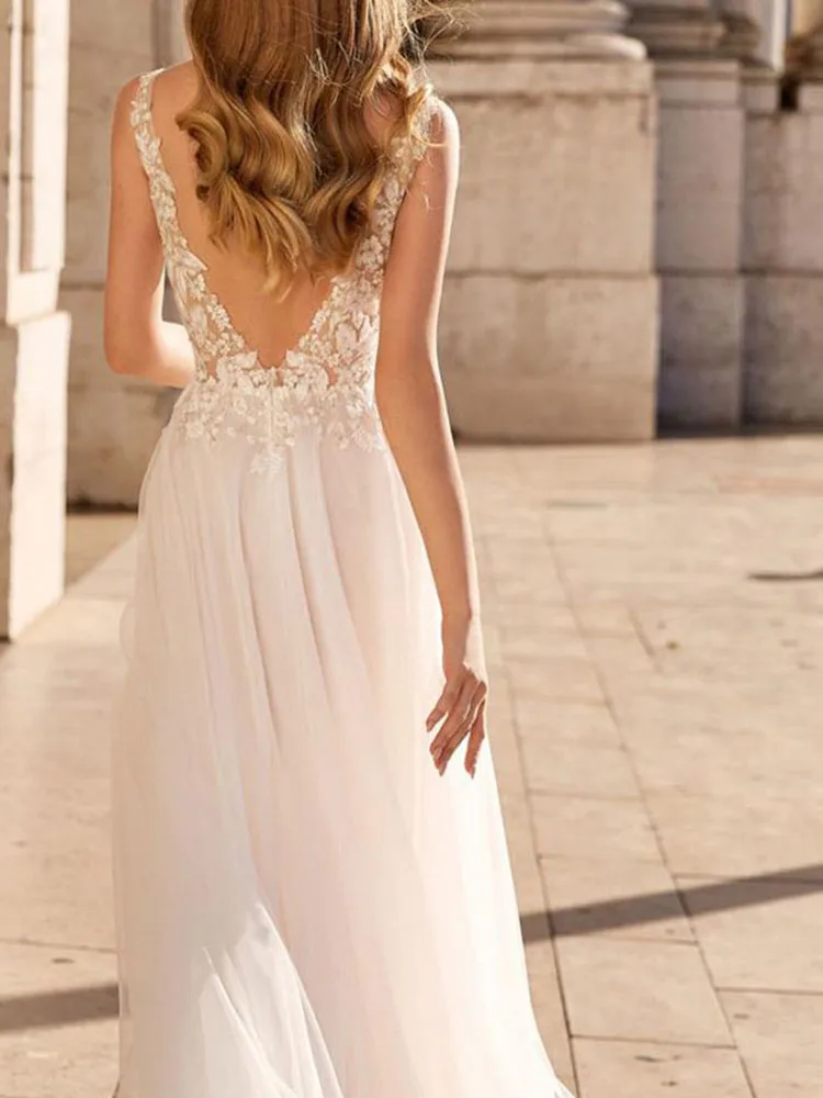 Hi Shy Bride New Simple Wedding Dress Backless Sleeveless Design Chiffon Lace Bride Dresses Princess Dress Plus Size Tailor-made
Hi Shy Bride New Simple Wedding Dress Backless Sleeveless Design Chiffon Lace Bride Dresses Princess Dress Plus Size Tailor-made