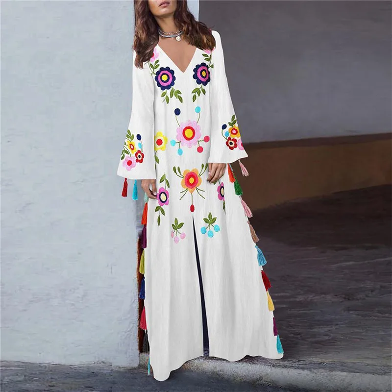 Bohemian Party Maxi Dress Women Tassel Flare Sleeve V-Neck Print White Dresses Casual Loose Beach Vacation Long Dress Plus Size
Bohemian Party Maxi Dress Women Tassel Flare Sleeve V-Neck Print White Dresses Casual Loose Beach Vacation Long Dress Plus Size