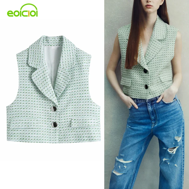 Женский жилет EOICIOI Za 2021, зеленая текстурированная клетчатая куртка без рукавов, женский укороченный жилет, Модный летний женский жилет на пу...
Женский жилет EOICIOI Za 2021, зеленая текстурированная клетчатая куртка без рукавов, женский укороченный жилет, Модный летний женский жилет на пу...
