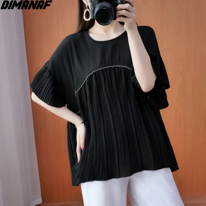 DIMANAF Women T-Shirt Chiffon Draped O-Neck Patchwork Tops Bat Lace Shirt Loose Summer 2021 Basic Solid Black New TeesOversize
DIMANAF Women T-Shirt Chiffon Draped O-Neck Patchwork Tops Bat Lace Shirt Loose Summer 2021 Basic Solid Black New TeesOversize