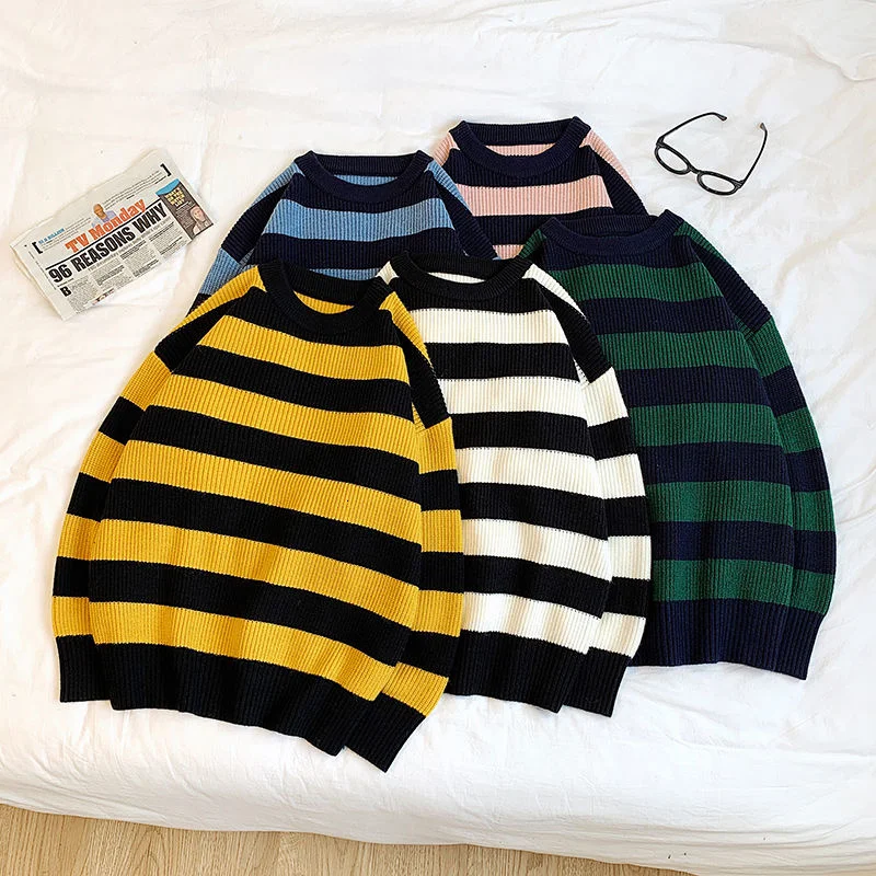 Striped Knit Sweater Casual All-match O-neck Sweaters Loose Long Sleeve Pullover Coat Trend Color Contrast Male Clothes Winter
Striped Knit Sweater Casual All-match O-neck Sweaters Loose Long Sleeve Pullover Coat Trend Color Contrast Male Clothes Winter