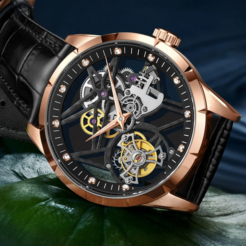 GUANQIN Skeleton Men watches Real Tourbillon Mechanical watch Real Sapphire clock Waterproof top brand luxury Relogio Masculino