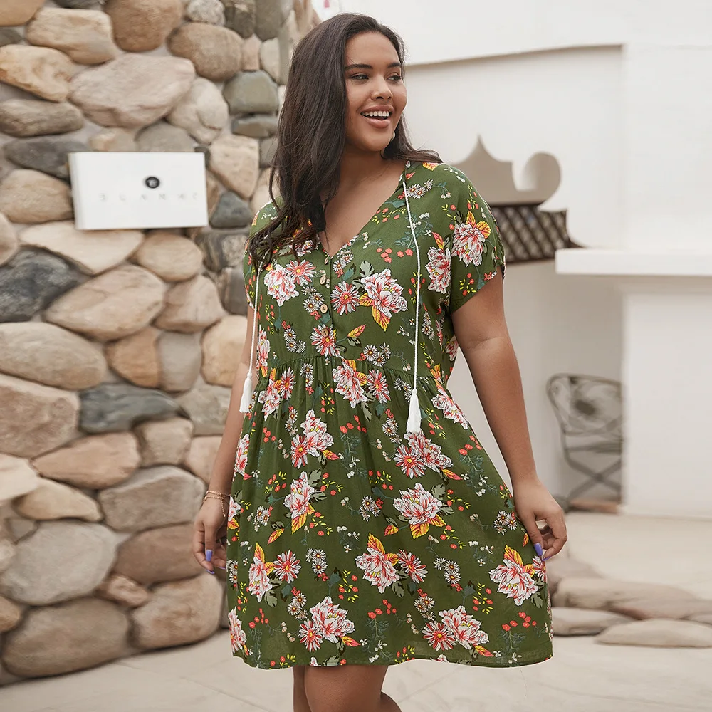 Whzhm 3xl 4xl Dress Women Party Tassel Flower Printed Floral V-neck Lacing Up Short Sleeve Summer Feminina Jurk Sundress Ladies
Whzhm 3xl 4xl Dress Women Party Tassel Flower Printed Floral V-neck Lacing Up Short Sleeve Summer Feminina Jurk Sundress Ladies