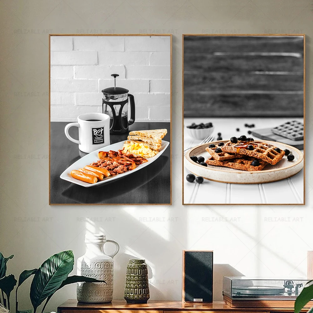 Картины скандинавских вафель кофе хлеб колбасные изделия Картина на холсте с