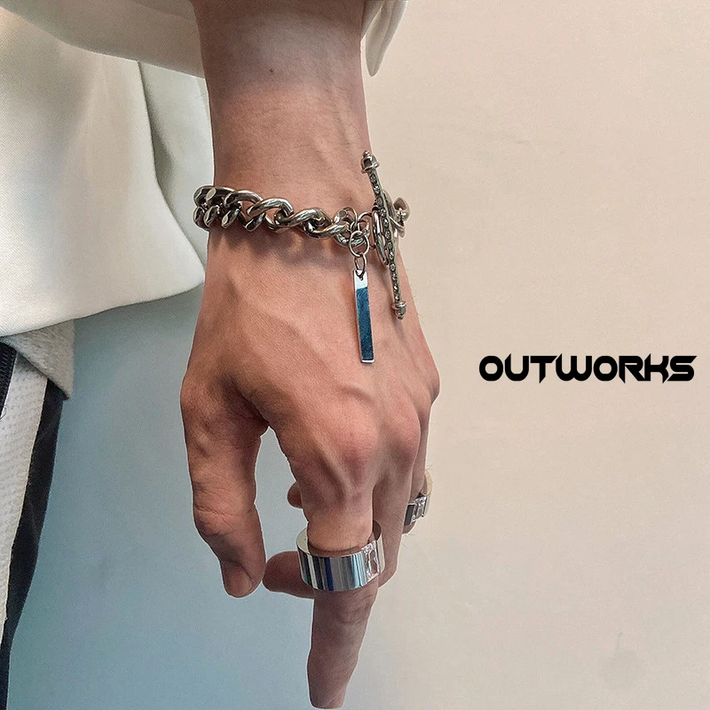 Outworks Rhinestone Zircon OT Buckle Rough Titanium Steel Trend Fashion Hip Hop Punk Jump Di Cuban Bracelet For Men Jewelry
Outworks Rhinestone Zircon OT Buckle Rough Titanium Steel Trend Fashion Hip Hop Punk Jump Di Cuban Bracelet For Men Jewelry