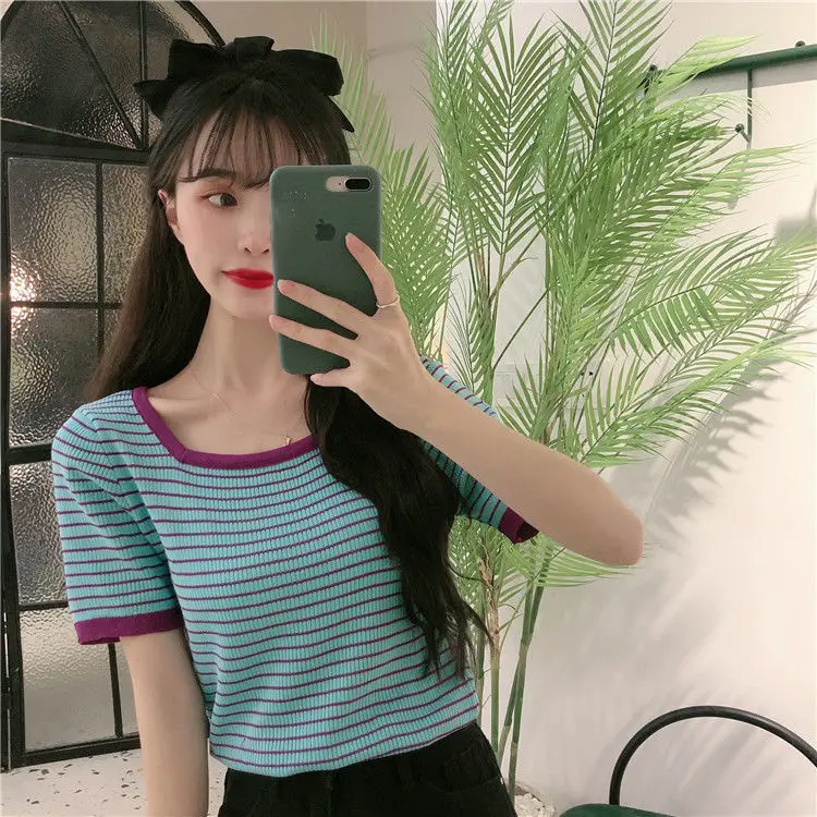Summer 2021 new net red square collar striped T-shirt women ins super fire short sleeve slim foreign style short jacket sweater
Summer 2021 new net red square collar striped T-shirt women ins super fire short sleeve slim foreign style short jacket sweater