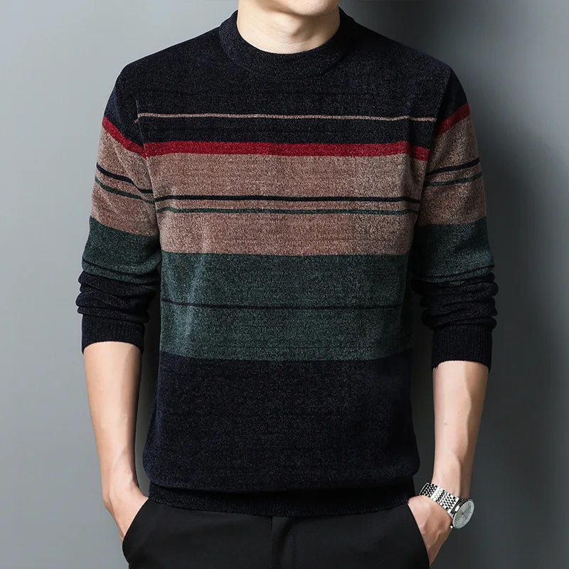 New Autumn Winter Striped Pollovers Men's Slim Fit Long Sleeves Comfort Fleece Knitted Sweater Male Casual Round Collar Sweater
New Autumn Winter Striped Pollovers Men's Slim Fit Long Sleeves Comfort Fleece Knitted Sweater Male Casual Round Collar Sweater