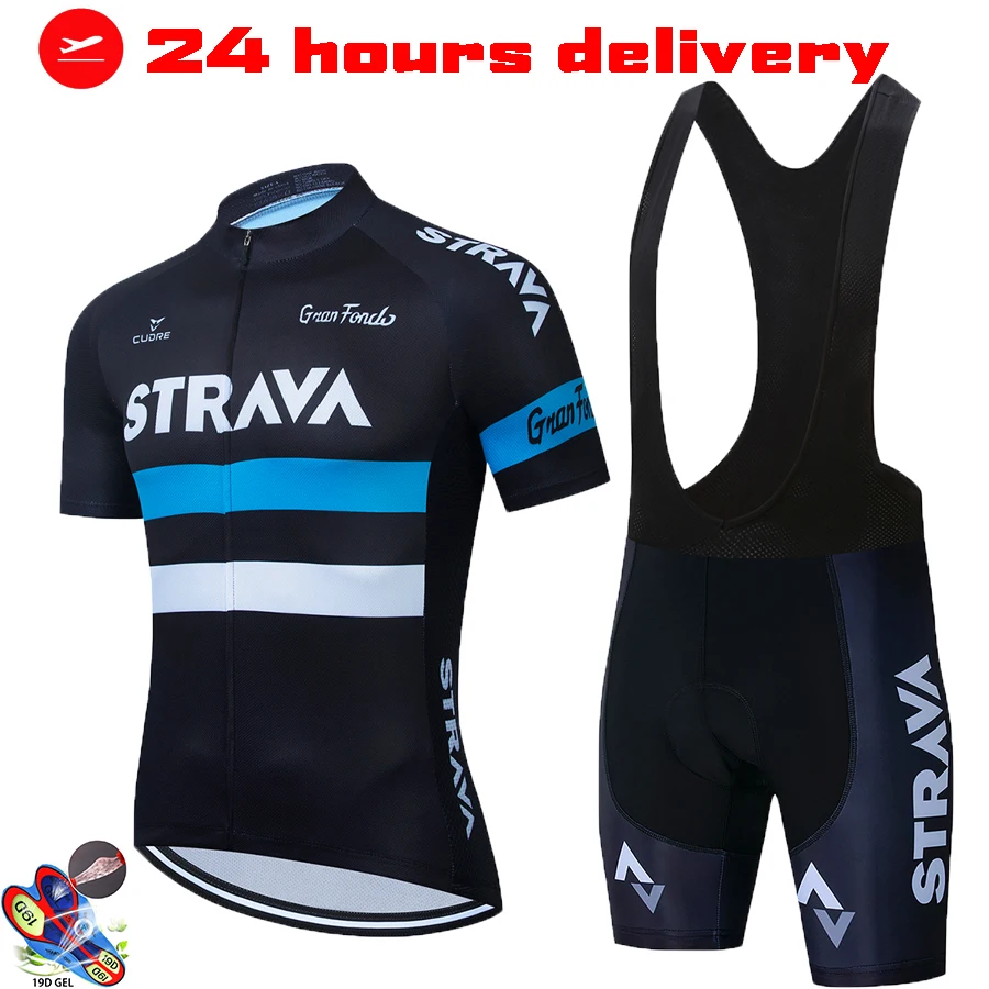 

STRAVA New 2021 Men Cycling Jersey Summer Short Sleeve Set Maillot 19D bib shorts Bicycle Clothes Sportwear Shirt Clothing Suit