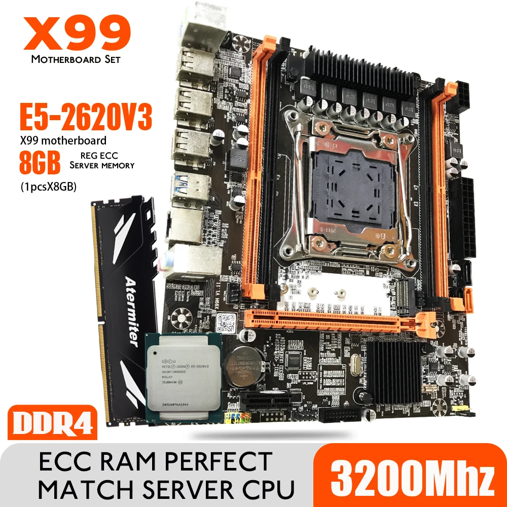 Материнская плата qiyida X99 atx + процессор Intel Xeon E5 2620 V3 LGA2011 3 Оперативная память 8 Гб DDR4