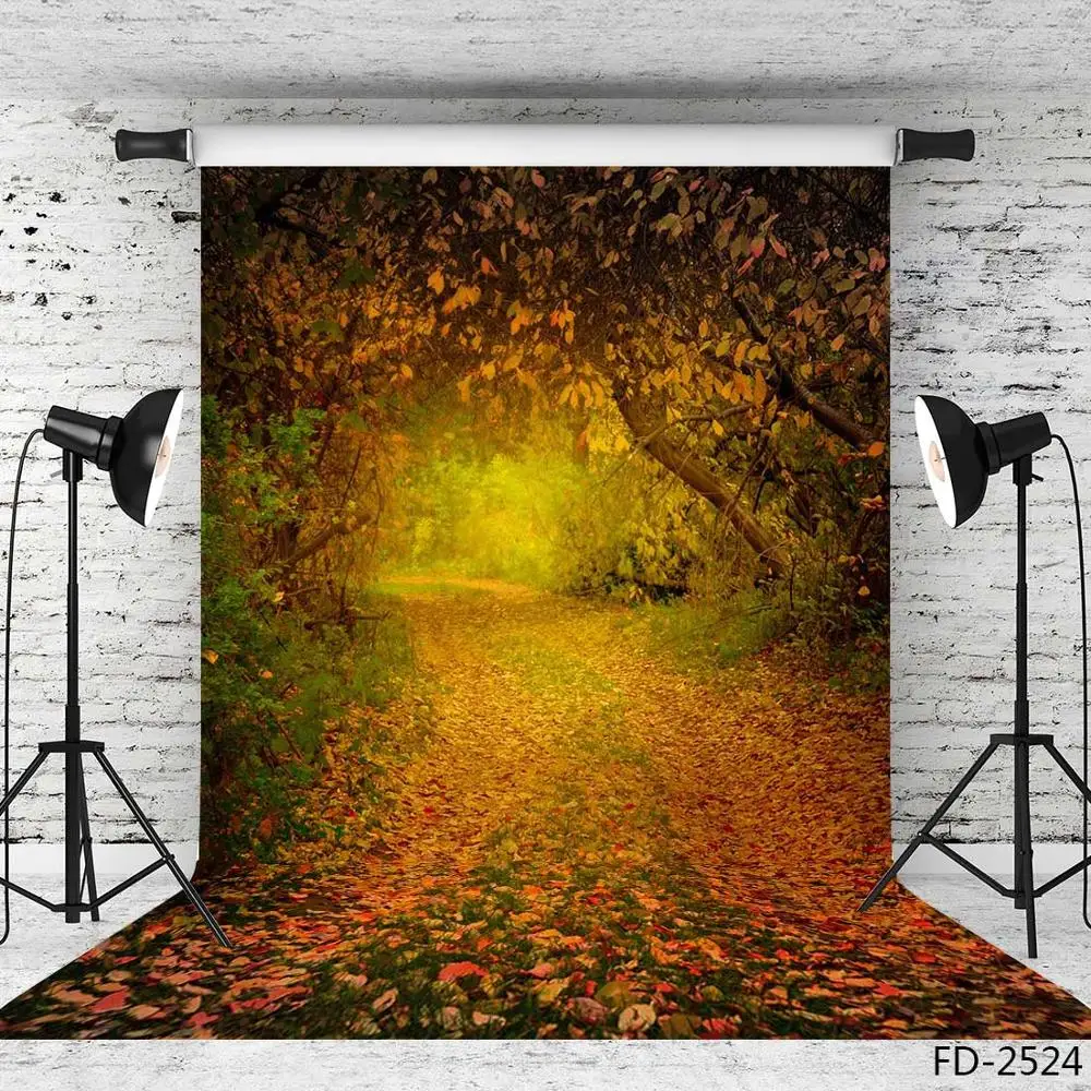 

Autumn Fall Maple Forest Fallen Leaves Path Leaf Road Backdrop 3D Vinyl Photography Background Wedding Baby Photo Studio Props