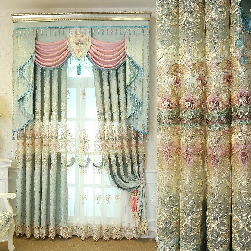 

High-end Gorgeous European Water-soluble Embroidery Printing Curtains for Living Room Bedroom Valance Curtain Decoration Custom