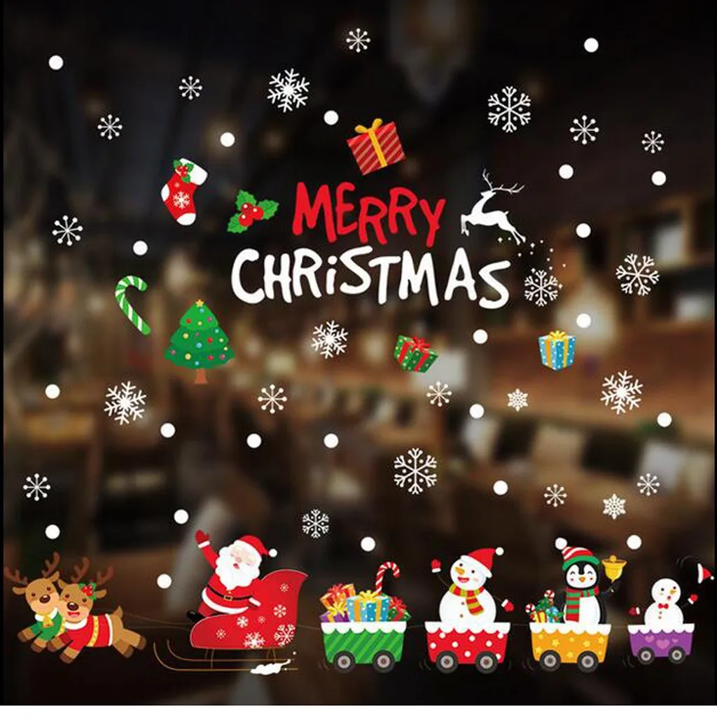Фото Рождественская Настенная Наклейка с изображением Санта Клауса оленя снеговика