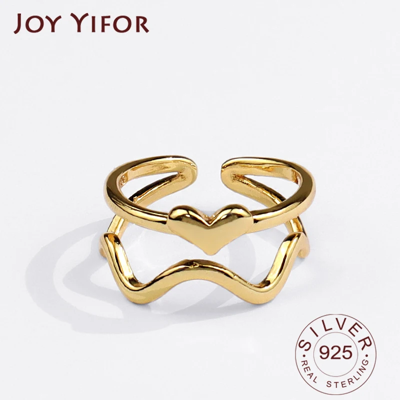 925 Sterling Silver Rings for Women Heart Shape Double Lines Gold Wedding Trendy Jewelry Large Adjustable Antique Rings Anillos
925 Sterling Silver Rings for Women Heart Shape Double Lines Gold Wedding Trendy Jewelry Large Adjustable Antique Rings Anillos