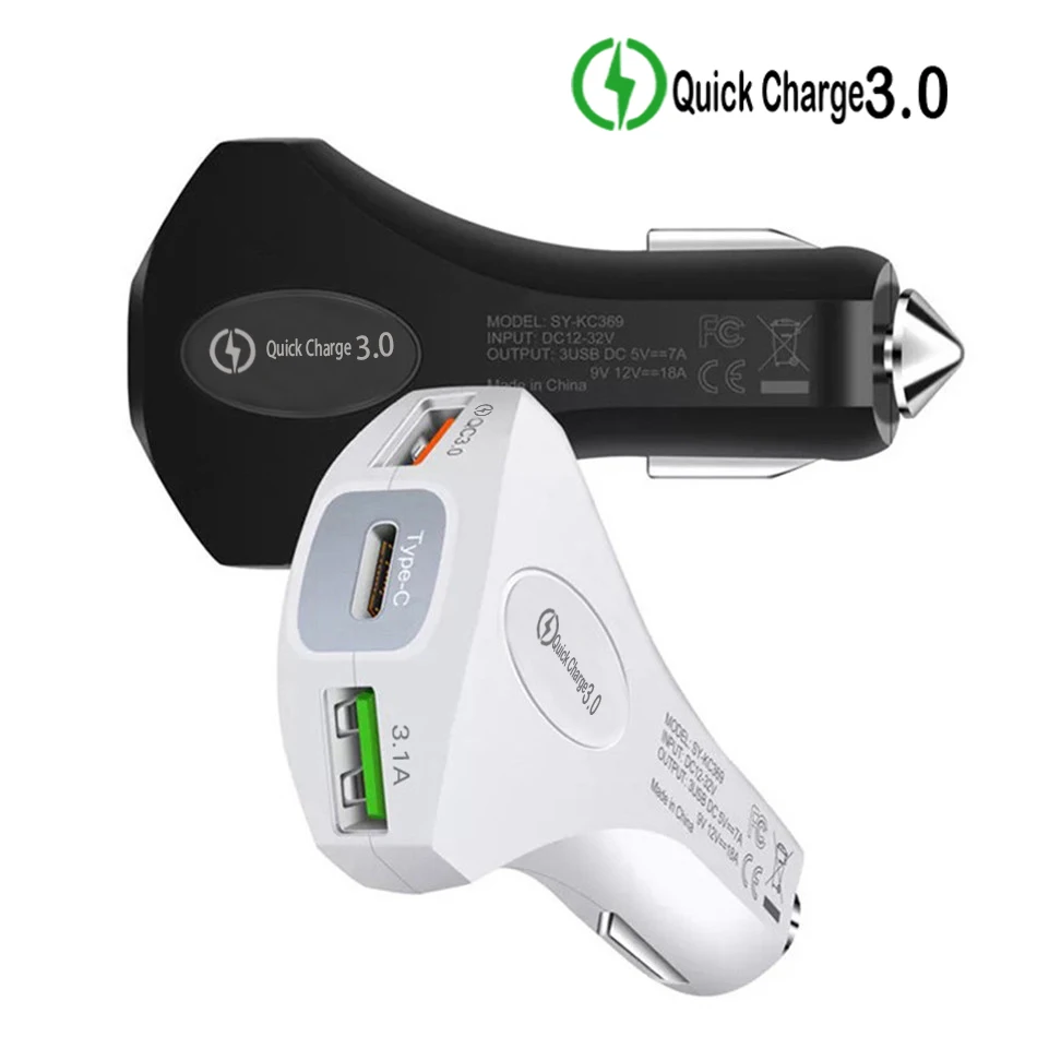 Автомобильное зарядное устройство USB Quick Charge 3 0 Мобильный телефон типа C с 2