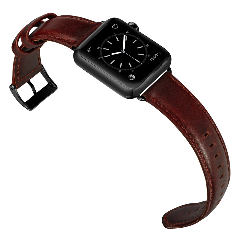 Ремешок из натуральной кожи для Apple Watch модный мужской браслет Viotoo iWatch красный