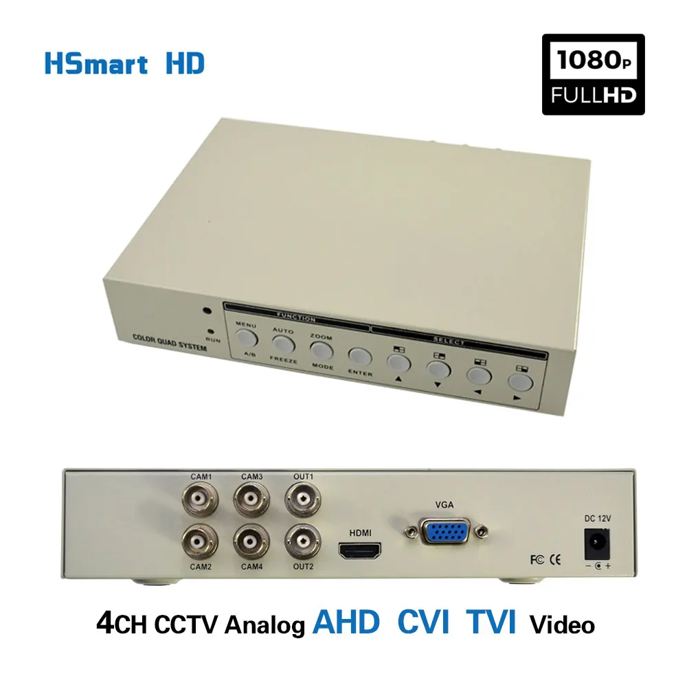 HD 1080P 4CH CCTV видео мультиплексор аналоговых AHD TVI Quad Экран Процессор HDMI монитор с