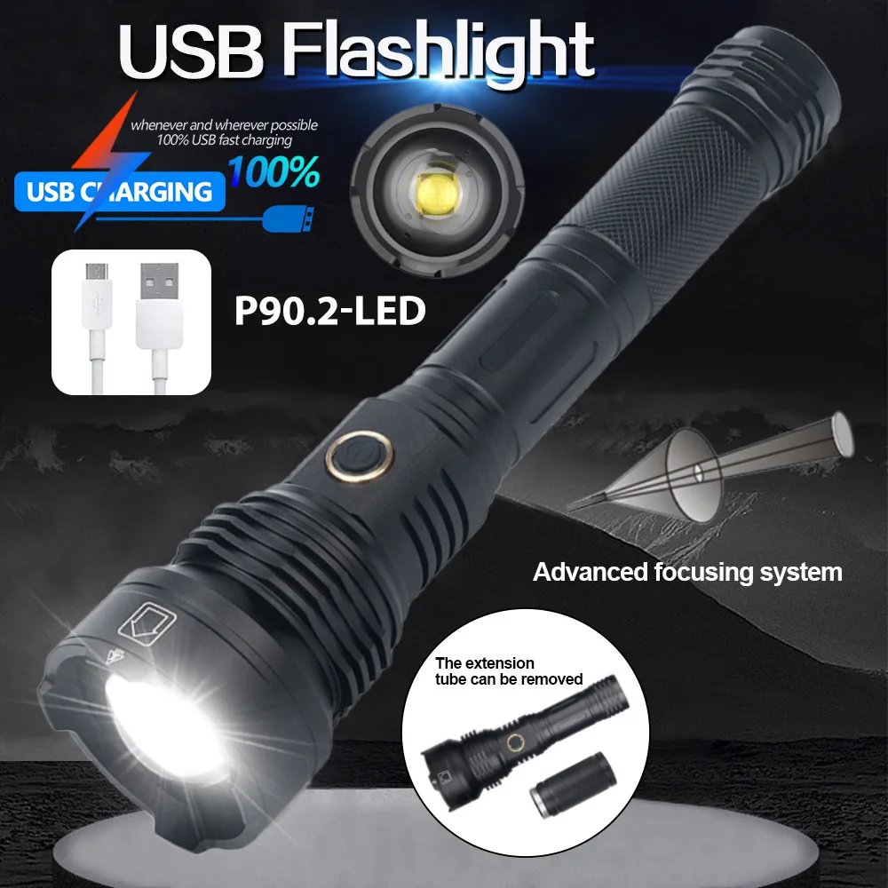 Фонарик P90.2-LED из алюминиевого сплава, мощный перезаряжаемый от USB фонарик, фонарик для кемпинга на открытом воздухе, яркий фонарик с зумом
Фонарик P90.2-LED из алюминиевого сплава, мощный перезаряжаемый от USB фонарик, фонарик для кемпинга на открытом воздухе, яркий фонарик с зумом