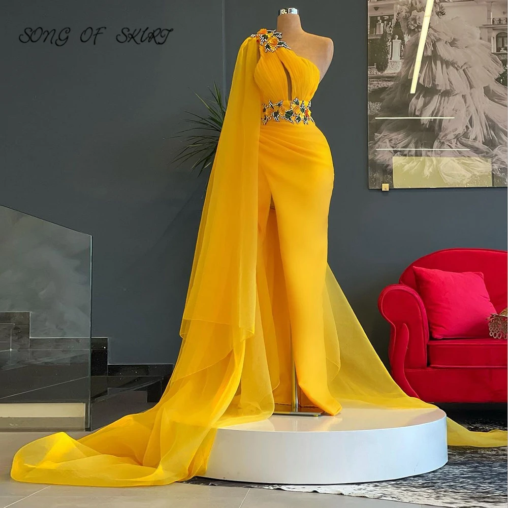 Yellow Evening Dresses For Women Connect Shoulder Trailing Sexy High Split Ladies Mermaid Prom Gown Robe De Soirée Femme
Yellow Evening Dresses For Women Connect Shoulder Trailing Sexy High Split Ladies Mermaid Prom Gown Robe De Soirée Femme