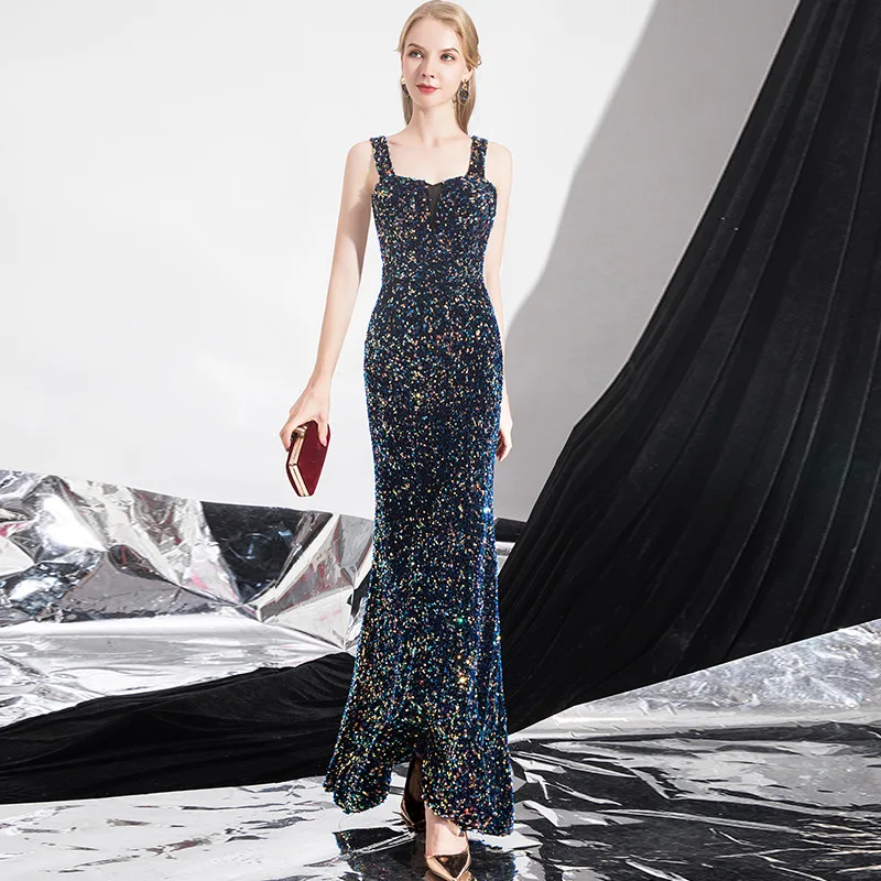 Fishtail dress 2021 new banquet temperament suspender evening dress long style dignified atmosphere slim Sequin host
Fishtail dress 2021 new banquet temperament suspender evening dress long style dignified atmosphere slim Sequin host