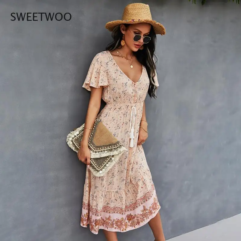 2021 Summer Boho Printed Mini Dress Women V Neck Holiday Beach Dresses A Line Short Sleeve Ruffles Backless Mini Dress Vestidos
2021 Summer Boho Printed Mini Dress Women V Neck Holiday Beach Dresses A Line Short Sleeve Ruffles Backless Mini Dress Vestidos