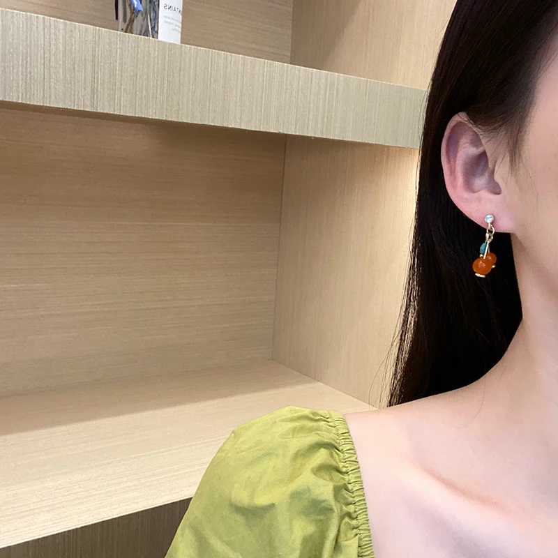 S925 needle Lovely Jewelry Cherry Drop Earrings Hot Selling Clear Crystal Green Glass Orange Bead Earrings For Youth Girl
S925 needle Lovely Jewelry Cherry Drop Earrings Hot Selling Clear Crystal Green Glass Orange Bead Earrings For Youth Girl