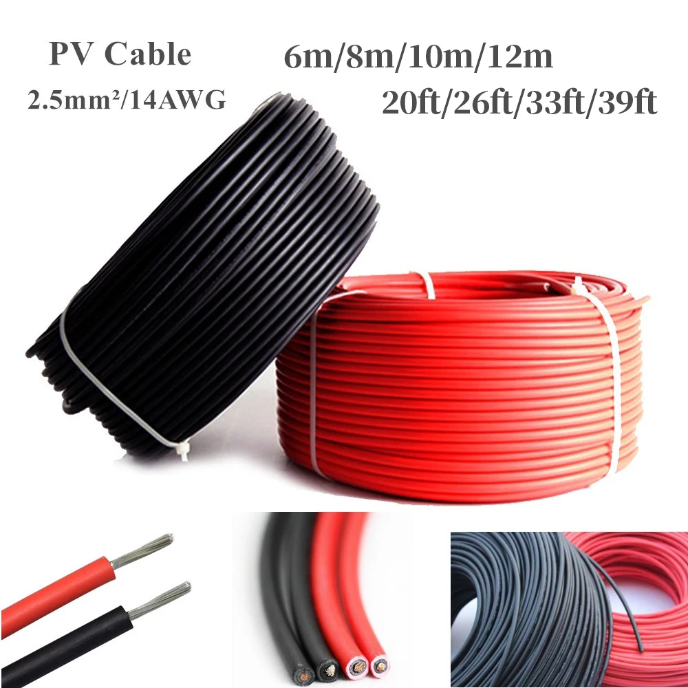 6 м/8 м/10 м/12 м 2 5мм²/14AWG черный + красный коридор для модуля солнечной панели