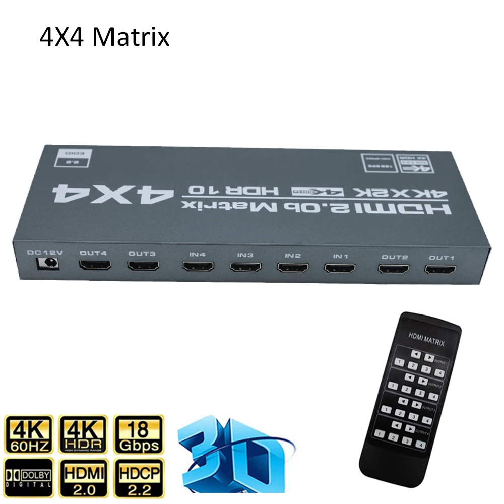 4 In 4 Out HDMI-Compatible Splitter 4K@60Hz HDMI-Compatible Matrix Switcher Support Dolby HDR HDCP 2.2 With IR Control
4 In 4 Out HDMI-Compatible Splitter 4K@60Hz HDMI-Compatible Matrix Switcher Support Dolby HDR HDCP 2.2 With IR Control