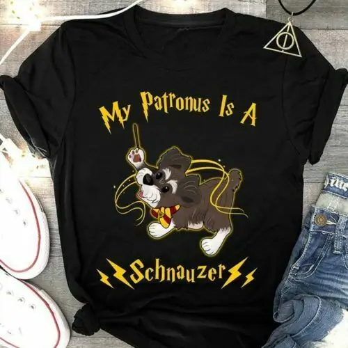 My Patronus Is A Schnauzer Harry TShirt Black Men Cotton 
My Patronus Is A Schnauzer Harry TShirt Black Men Cotton