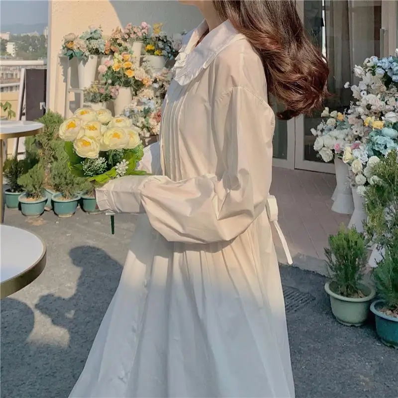 Dress Women White Preppy Single Breasted Tender Korean Style Spring Vintage Midi Casual Long Sleeve Party Retro Female BF A-LINE
Dress Women White Preppy Single Breasted Tender Korean Style Spring Vintage Midi Casual Long Sleeve Party Retro Female BF A-LINE